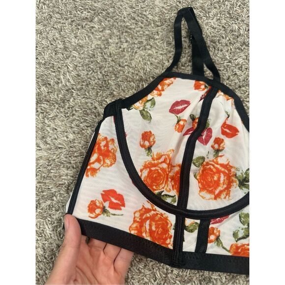 NWT Torrid Curve Unlined Longline Underwire Bra - Mesh Floral Lips Beige Plus 1 - Picture 6 of 11